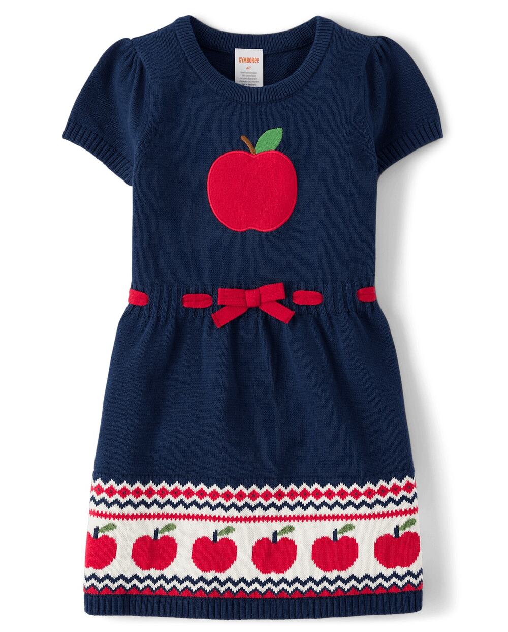Gymboree Girls Navy Blue Apple Embroidered Classroom Sweater Dress Size 2T